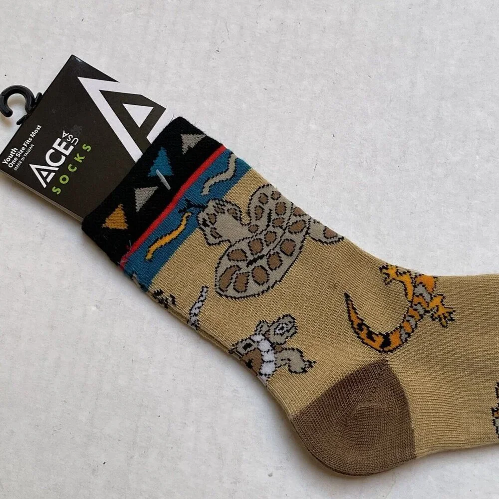 Ace USA Socks Reptile Mania Youth Snake Turtle Lizards Print All Over New